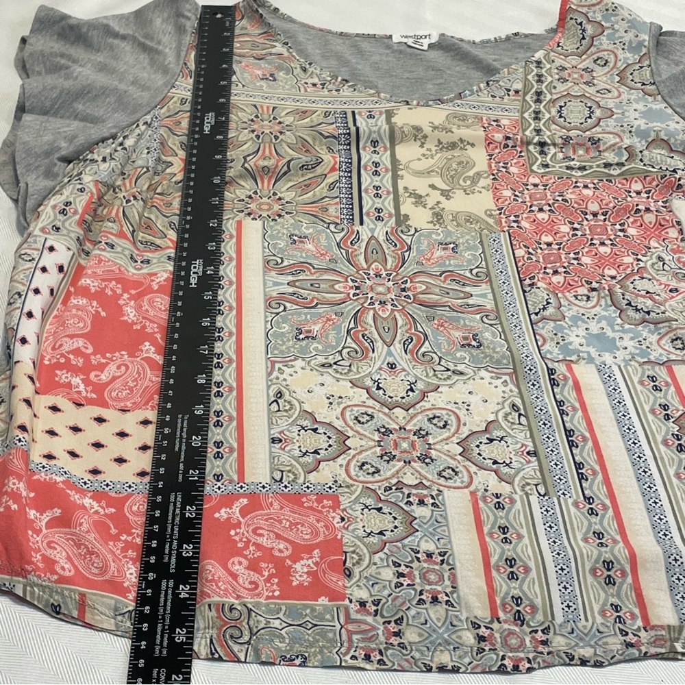 Westport - Multicolor Patchwork Short Sleeve Top Women’s Size 1X - Picture 5 of 8